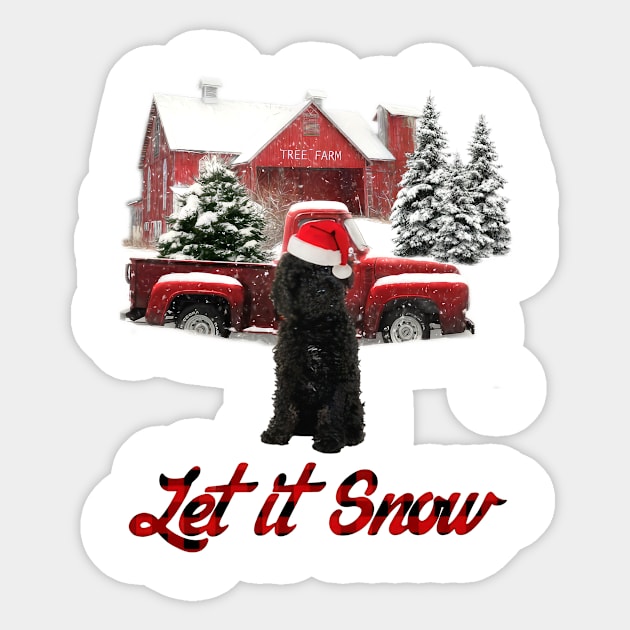 Black Labradoodle Let It Snow Tree Farm Red Truck Christmas Sticker by Brodrick Arlette Store